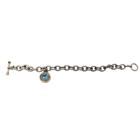 Sadye L Vassil Sterling & 14K Gold Plated Blue Topaz Charm Bracelet #20745 - Picture 2 of 10
